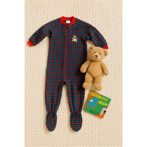 🧸 Vintage Carter’s 90s Fleece Pajamas – 4T Plaid Footed Sleepwear w/ Teddy Bear